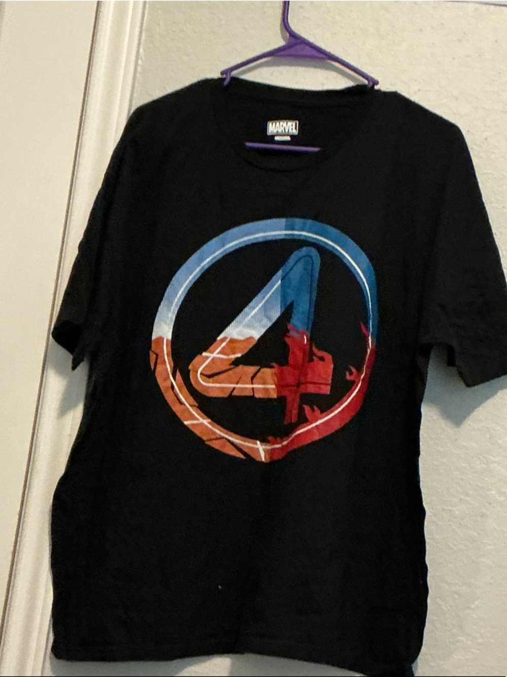 Marvel Black Tee with Blue & Red Fantastic Four Emblem